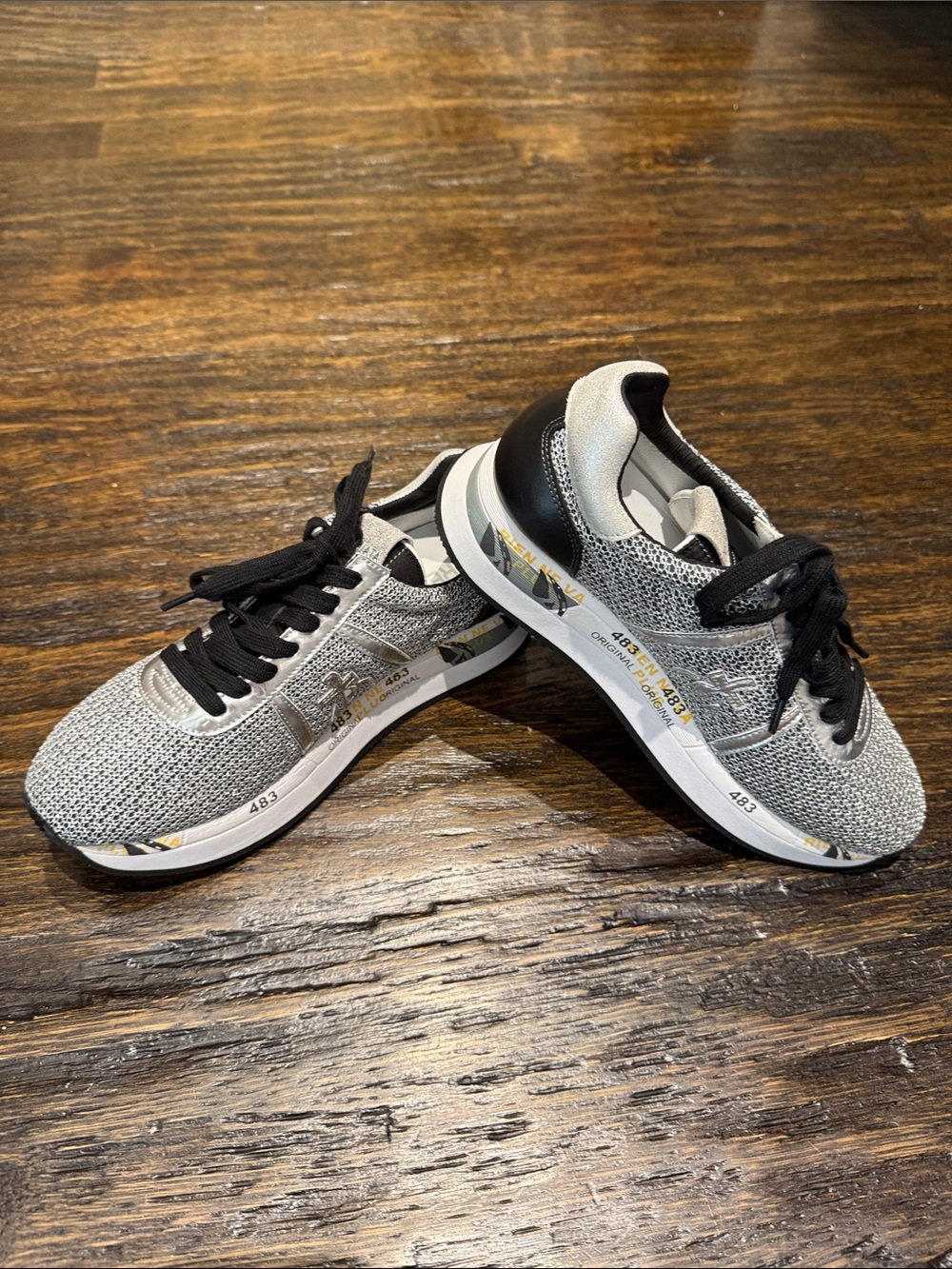 Premiata Kids Gray, Black and White Knit Lace-Up Sneakers